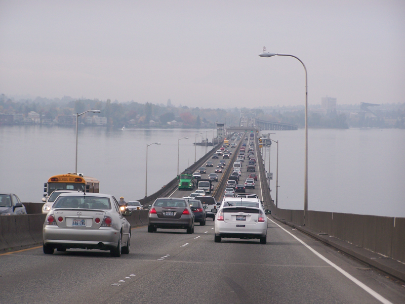 A photograph of the SR 520 floating bridge in Seattle.