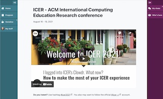 A screenshot of the ICER 2021 Clowdr landing page.