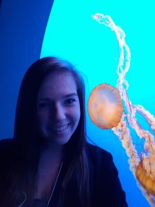Katie with jellies at aquarium.