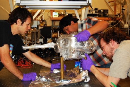 Ryan holding a leg of the vacuum chamber