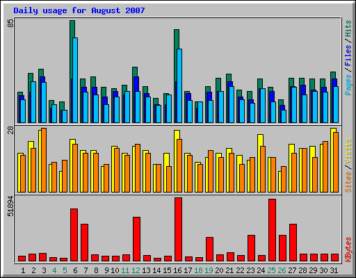 Daily usage for August 2007