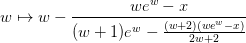 w \mapsto  w - \frac{w e^w - x}
                    {(w+1)e^w - \frac{(w+2)(w e^w - x)}{2w + 2}}