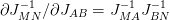 \partial J^{-1}_{MN}/\partial J_{AB} =
J^{-1}_{MA}J^{-1}_{BN}