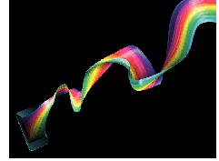 image of a wavy rainbow following out of a mobile phone (representing a bandwith of data) 