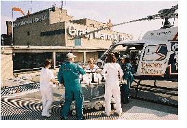 image of a patient being taken to a hospital helicopter