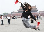 Joyce goofing at Tiananmen (photo courtesy of Joyce Wong)