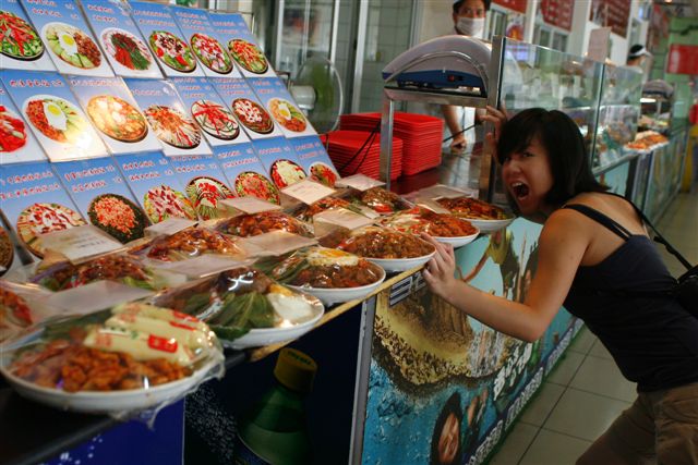 Jen sampling the cafeteria food (photo courtesy of Joyce Wong)