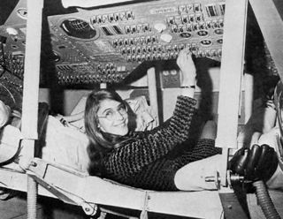 Margaret Hamilton working on the Apollo flight software.