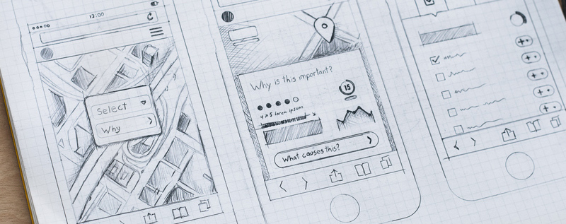 A photograph of a sketch of a mobile application.