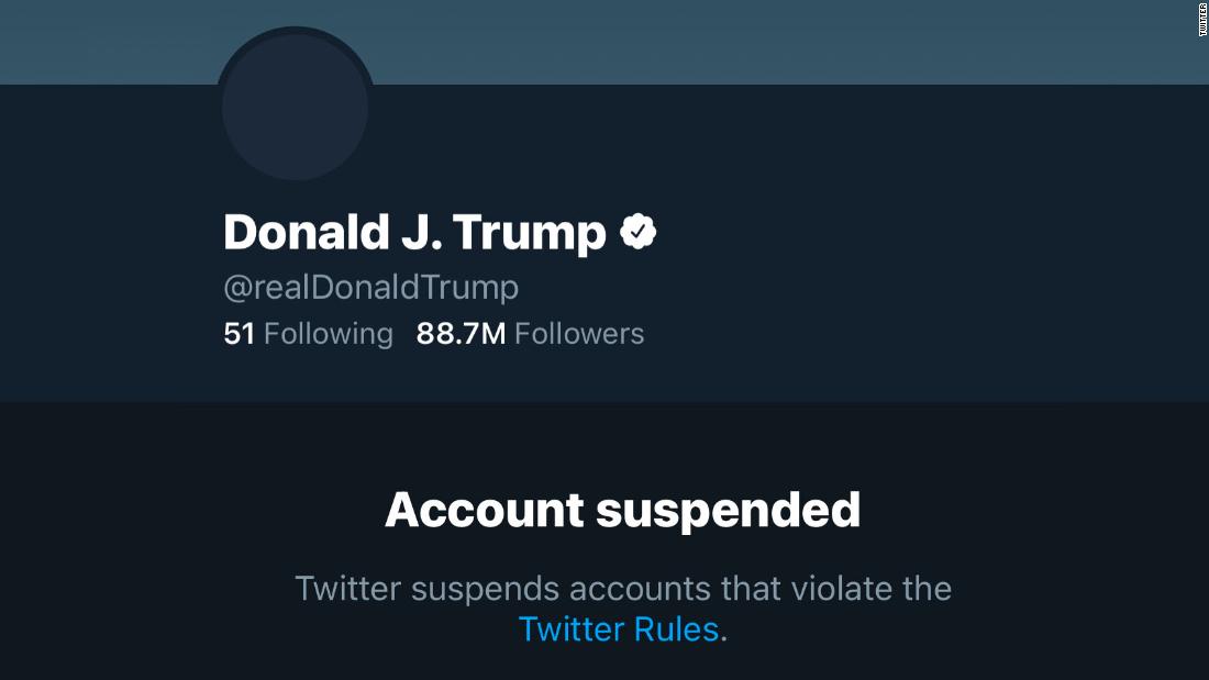 A screenshot of Donald Trump’s suspended Twitter account.