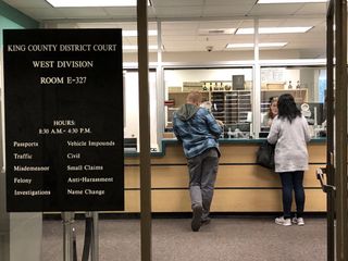 A photograph of the King County District Court name change office.
