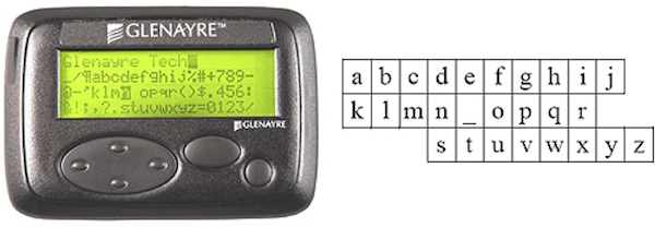 An on-screen keyboard on a pager.