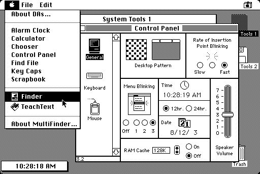 A macOS 1 screenshot, showing a menu