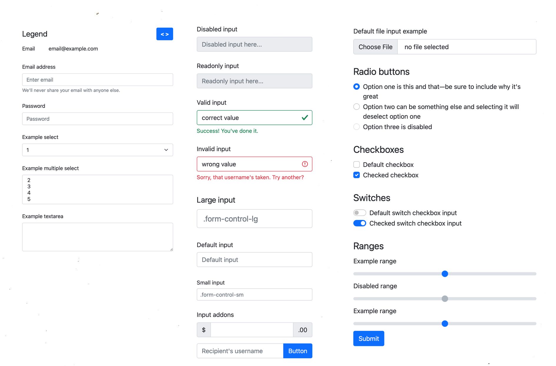 A screenshot of all of the Bootstrap 4 widgets.