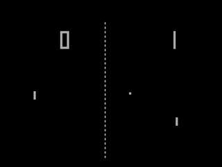 A screenshot of the original Pong video game with two paddles, a ball, and scores.