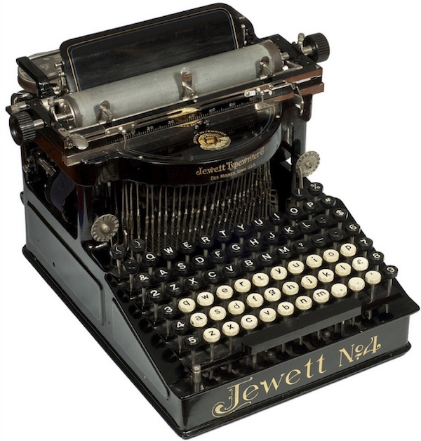 A photograph of a Jewett No. 4 typewriter.