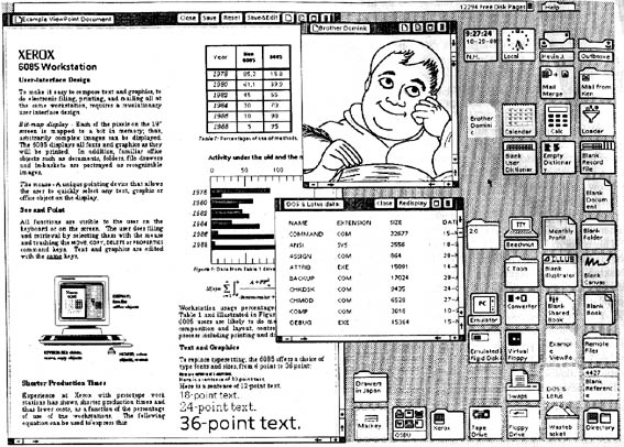 A screenshot of the Xerox star user interface and it’s word processing application and desktop