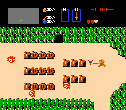 A screenshot of the original Legend of Zelda, showing link swinging his sword at an octorok