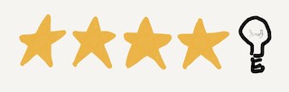 An illustration of four gold stars followed by a light bulb.