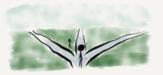 An illustration of a stick figure person choosing from three paths heading into the horizon.