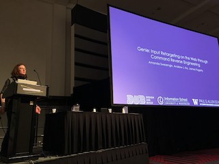 Amanda Swearngin giving her CHI talk at a podium.