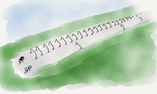 A perspective drawing of a 2-lane track, with a racer on the right with 3 hurdles and a racer on the right with fifty.