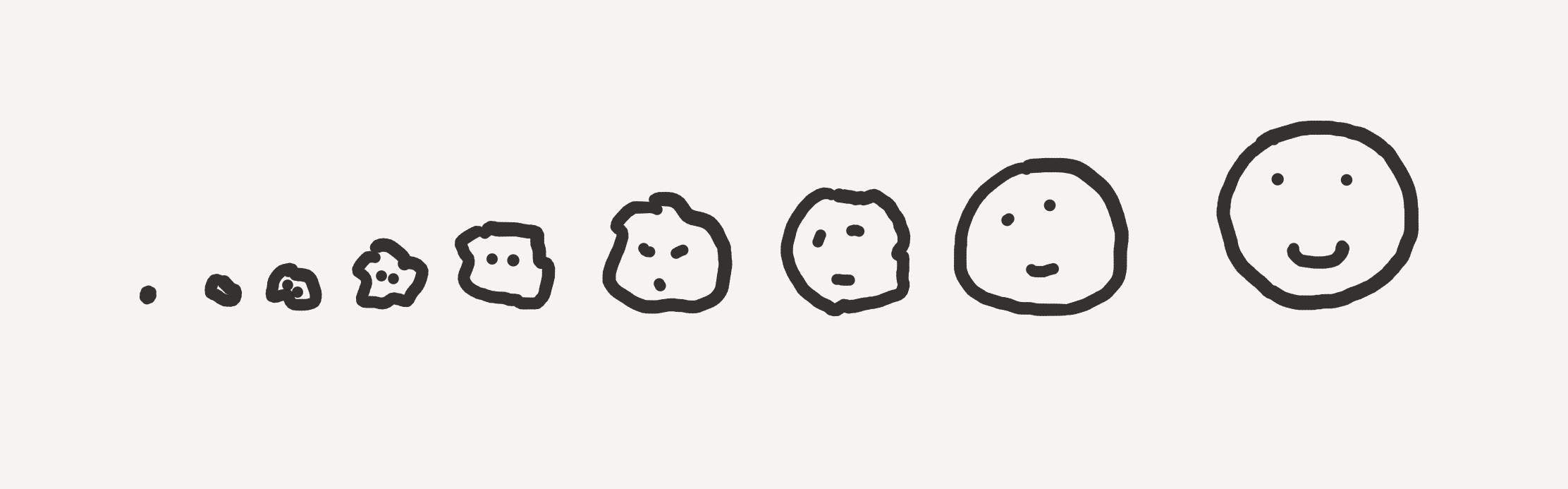 An illustration of a smiley face evolving from a shriveled raisin to a happy face.