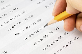 Stock photo of a multiple choice test.