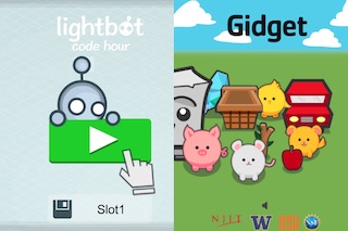 Two screenshots of Lightbot and Gidget.