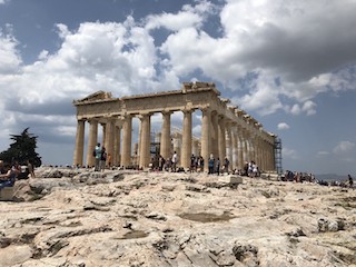 A photograph of the crumbling Parthenon in Athens.