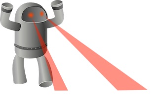 A clip art robot shooting laser eyes.