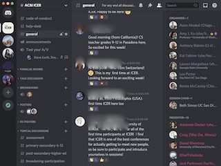 A screenshot of the ICER 2020 Discord, showing people introducing themselves.
