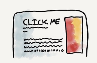An illustration of a website saying 'click me'