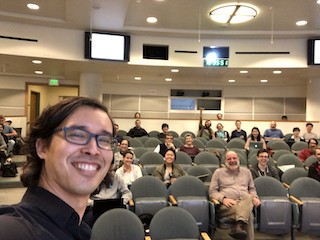 A selfie of me about to give an invited talk at Stanford's HCI seminar.