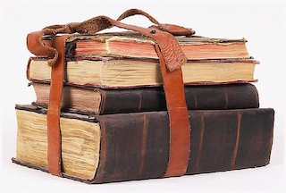 Stock photo of a stack of old books.