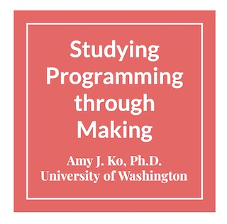 A screenshot of the first slide of the presentation, with the title Studying Programming through Making