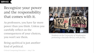 A slide, which says 'Recognize your power and the responsibility that comes with it.