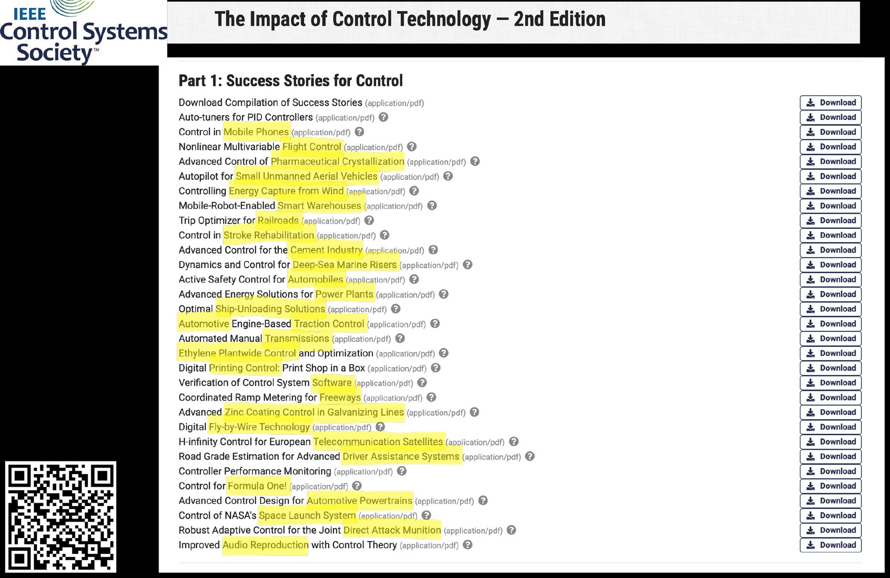 Success stories collected by the IEEE Control Systems Society.