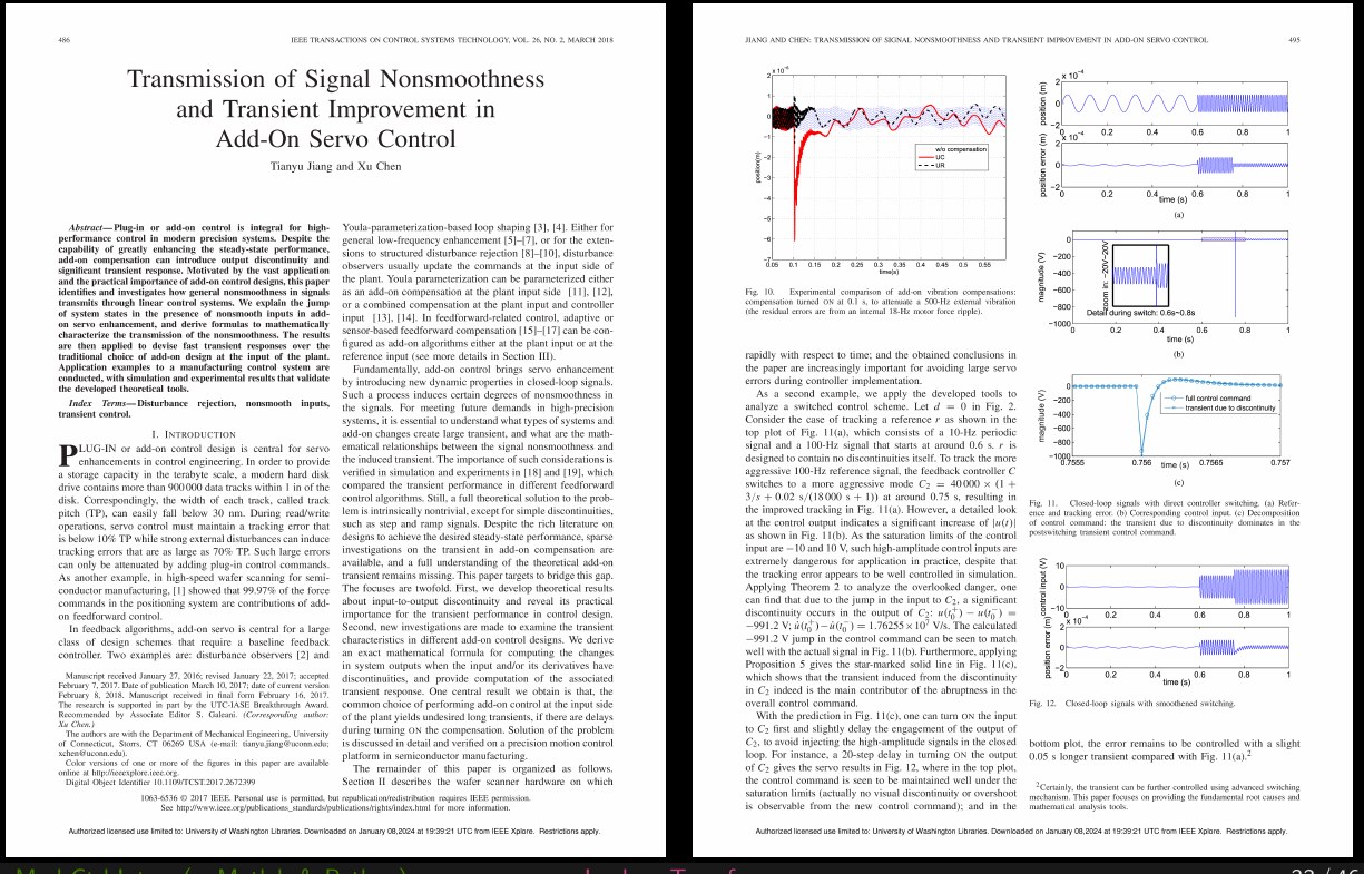 Jiang and Chen, &ldquo;Transmission of signal nonsmoothness and transient improvement in add-on servo control.&rdquo;