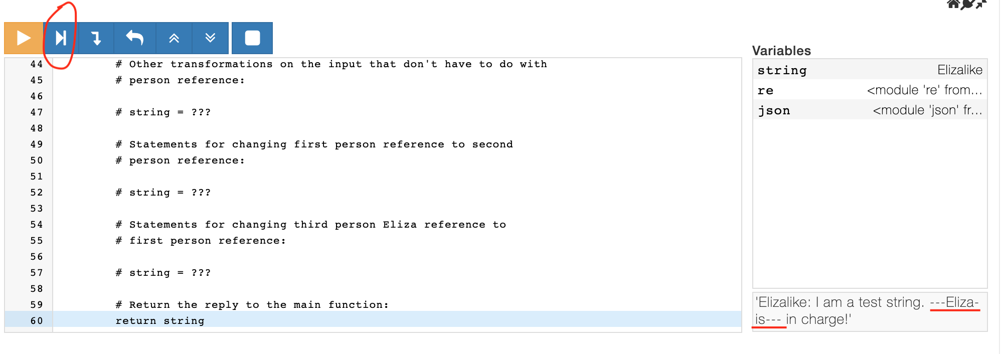 Inspecting the variable after stepping over a line