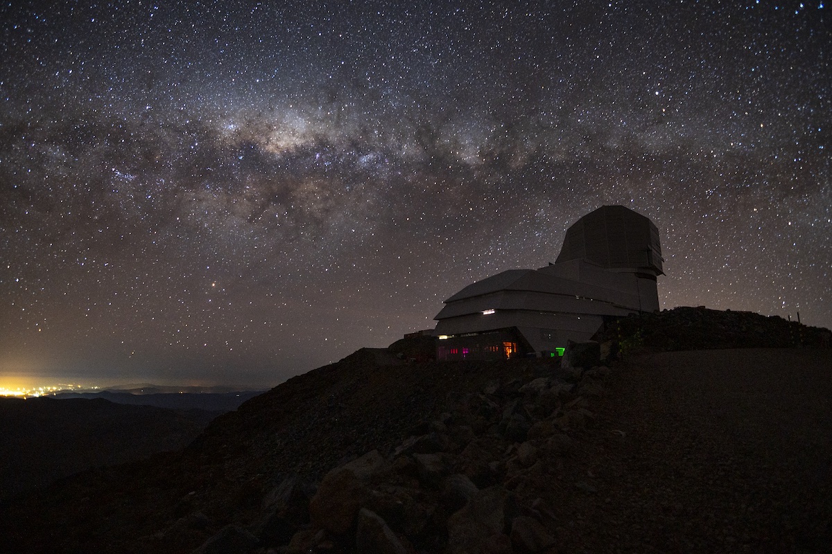 The Vera C. Rubin Observatory at night.  Credit Bruno C. Quint.