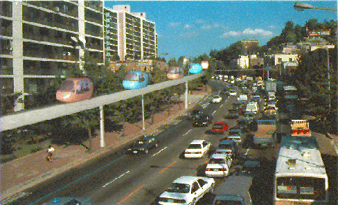 [Skycar alongside major
arterial]