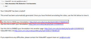 Screen shot of VideoANT email
