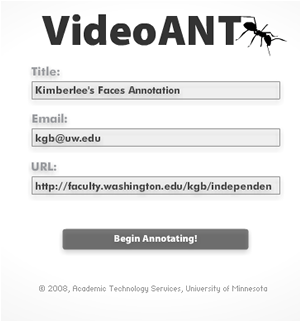 Screen shot of VideoANT info screen