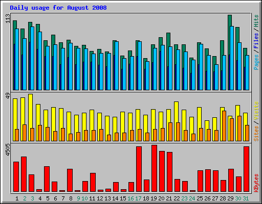 Daily usage for August 2008