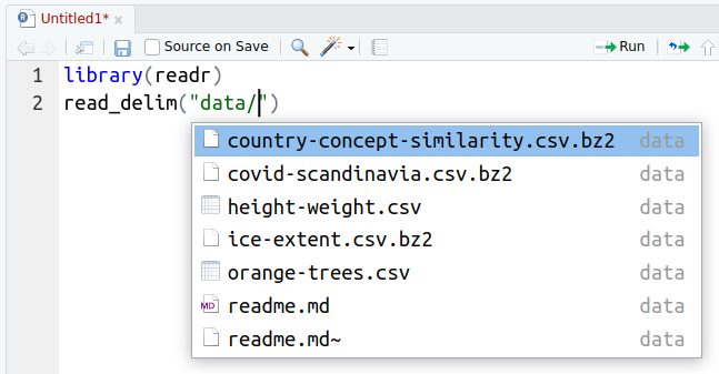 File name completion in RStudio