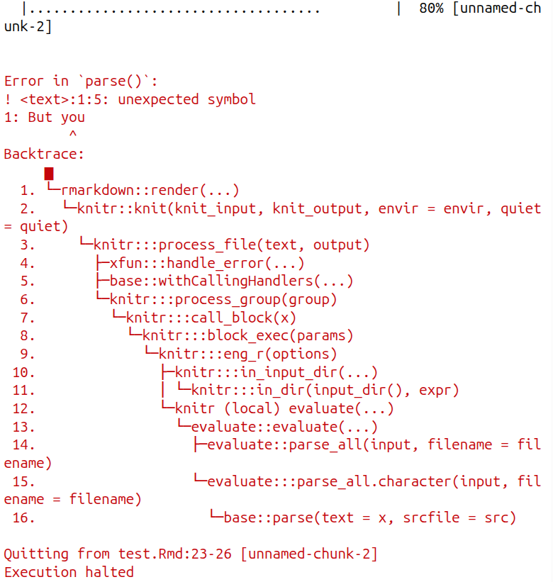 Knitting errors because of normal text in markdown