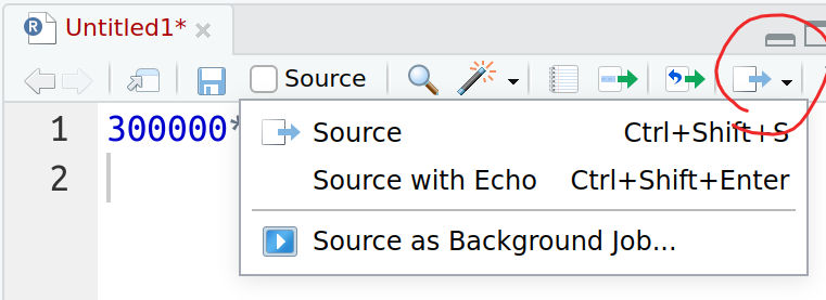 “Source” button in R Script window