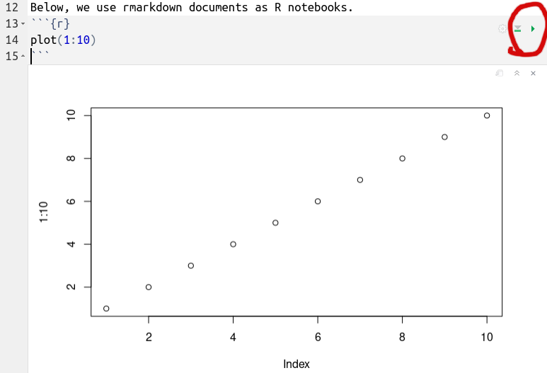 Running a rmarkdown code chunk as notebook