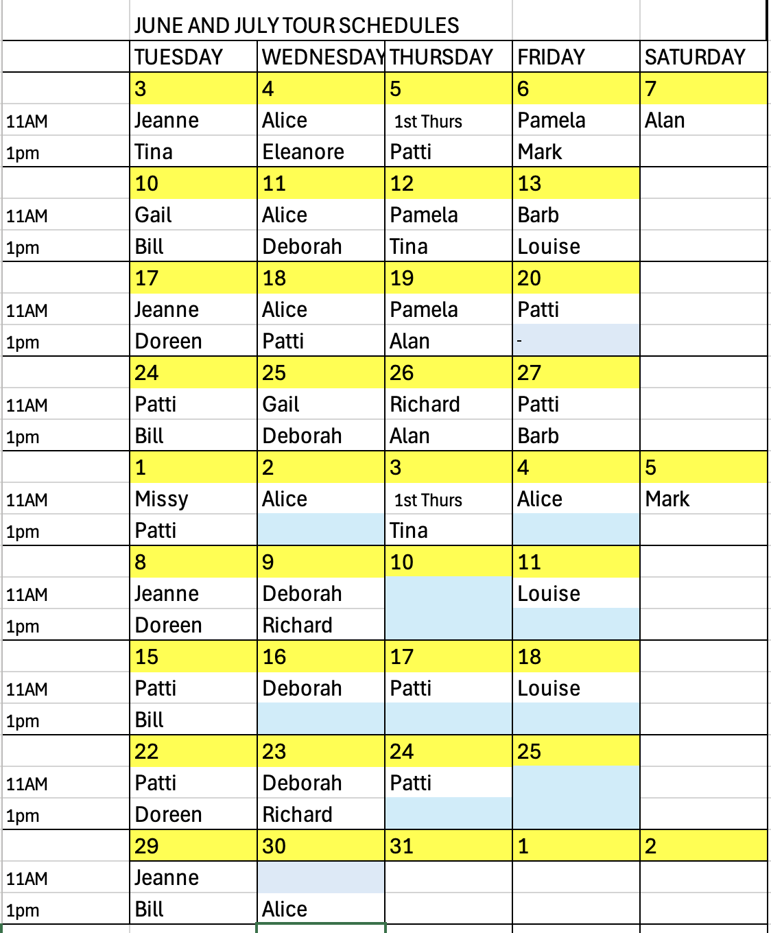 schedule grid